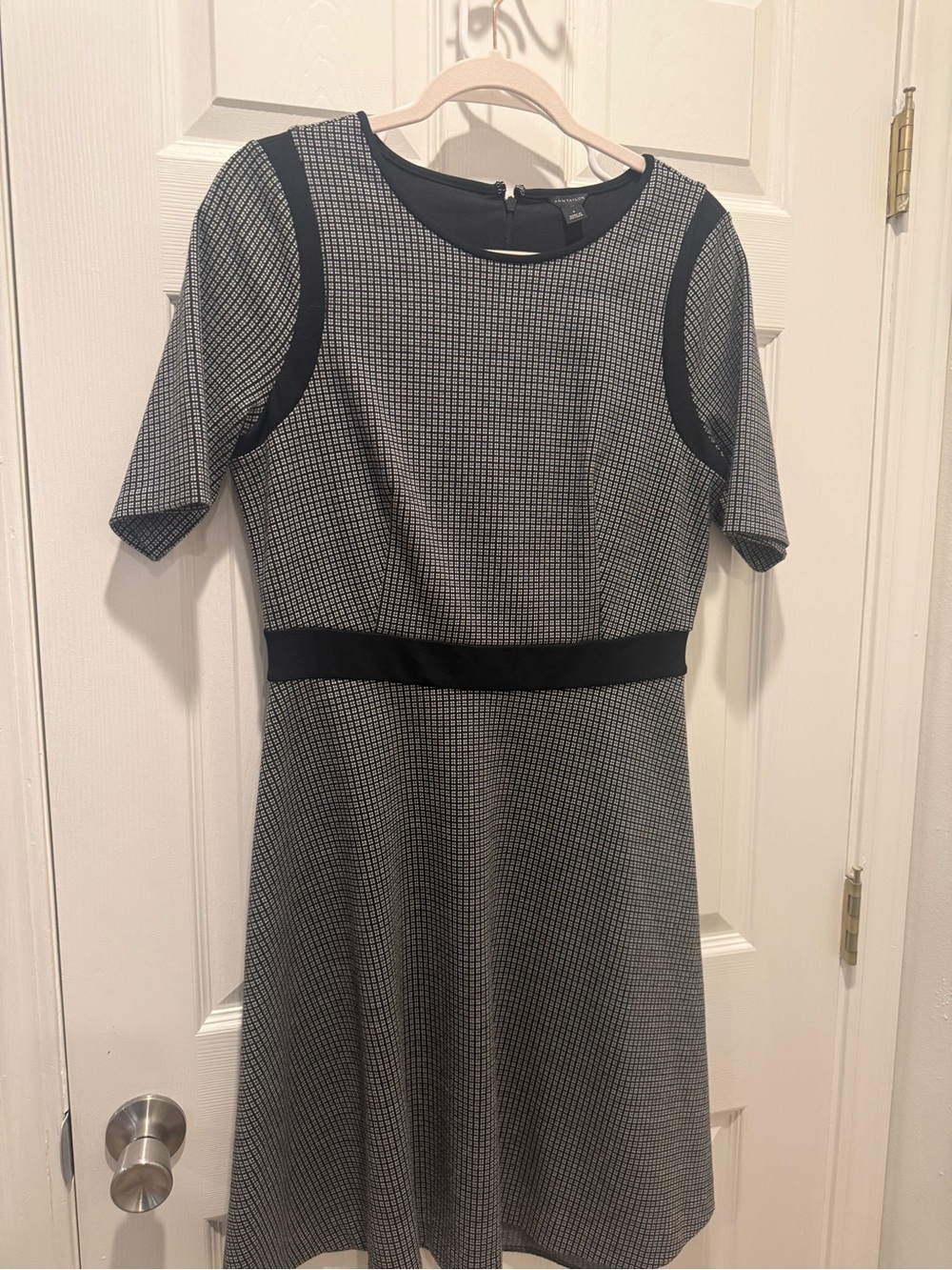 Ann Taylor Black and White Textured Fit-and-Flare Dress